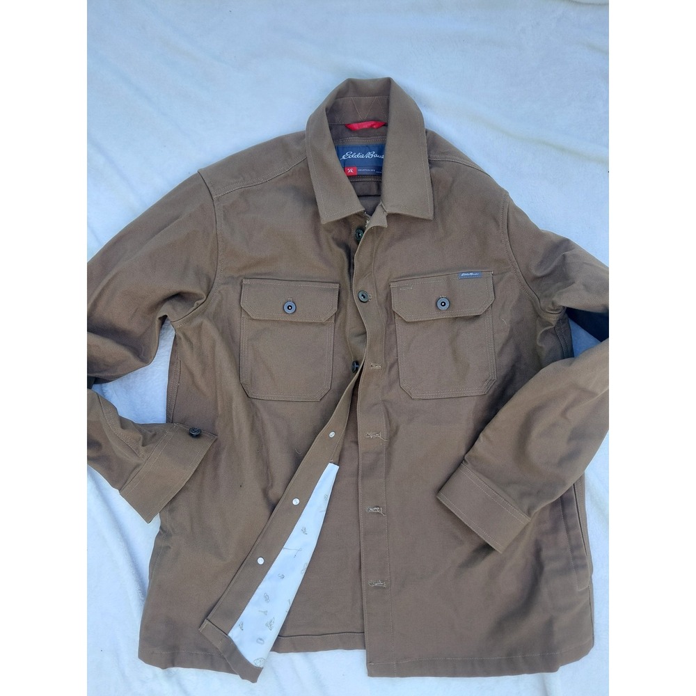 Eddie Bauer Mountain Ops Mens Large Brown Canvas Shirt Jacket Workwear Shacket